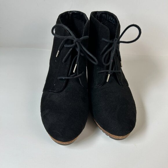 Dr Scholls Ankle Boots Continue Wedge Black Fabric Faux Suede - Picture 8 of 9